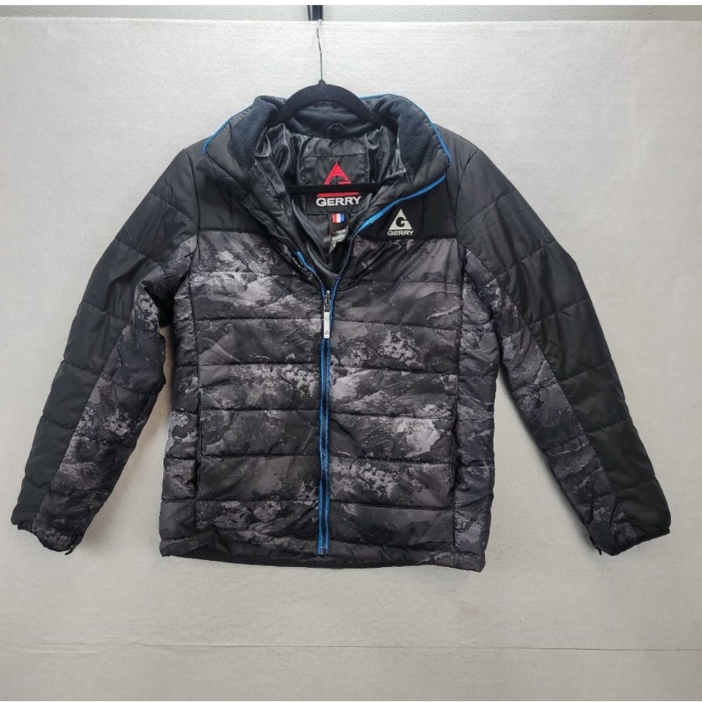 Gerry Zip Up Puffer Jacket Youth Large 14/16 Long Sleeve Black Gray Polyester